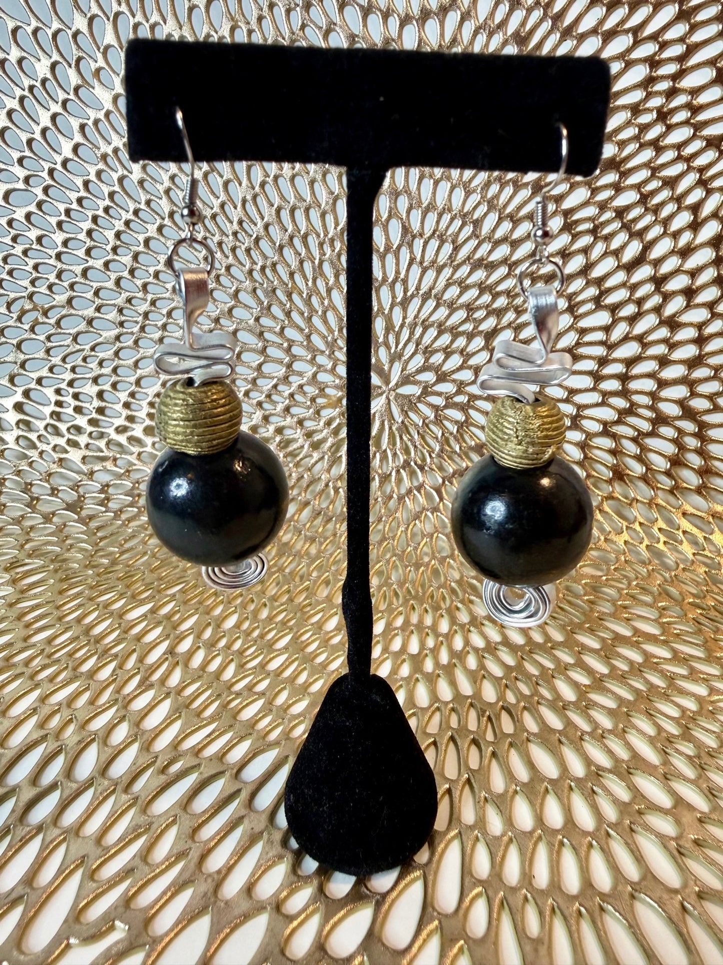 African Bronze Bead Statement Earrings