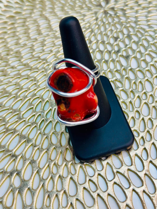 Coral Gemstone Ring - Size 7.5