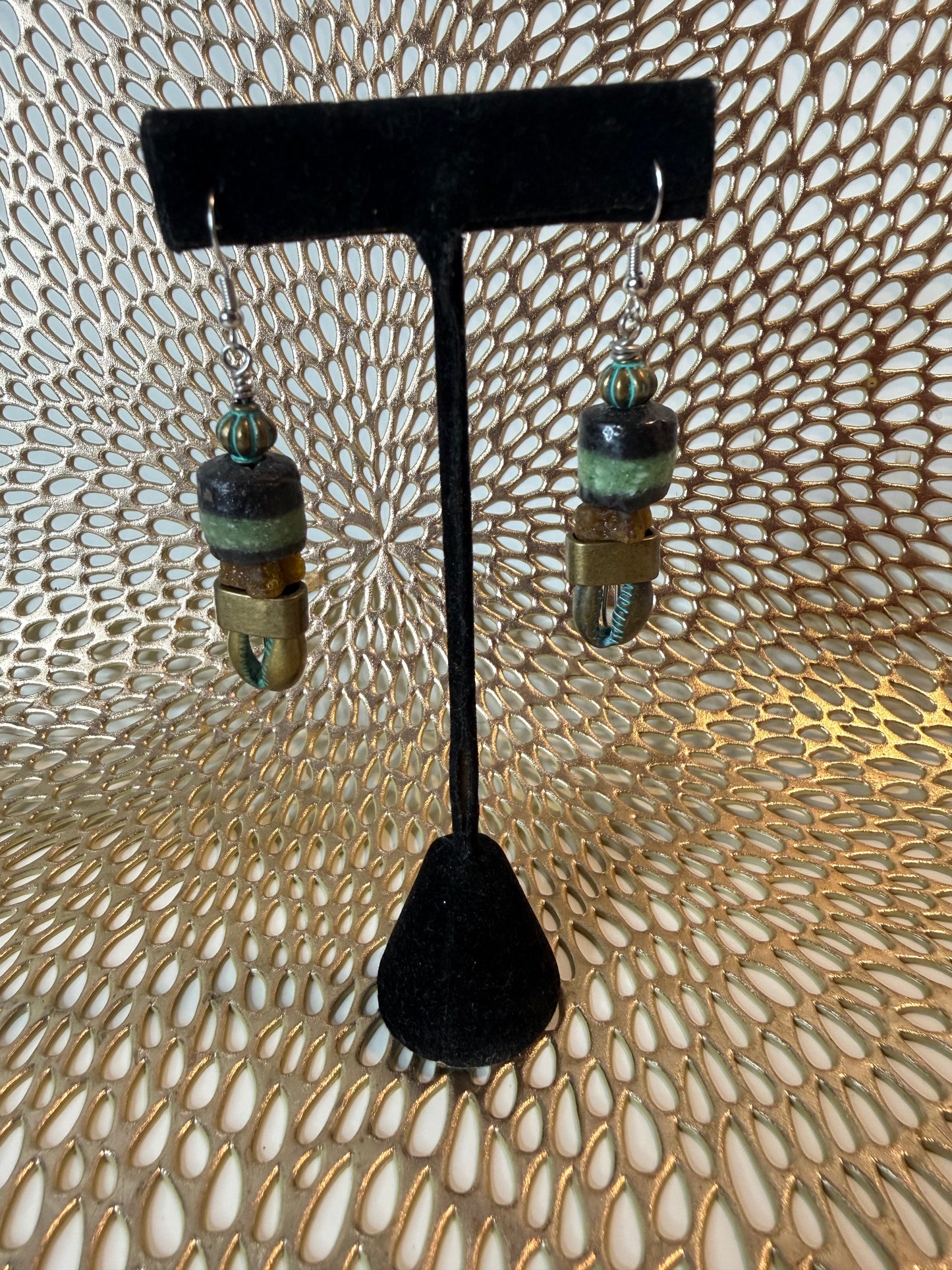Earth-Tone Beaded Cowrie Shell Earrings