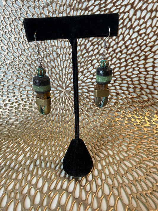 Earth-Tone Beaded Cowrie Shell Earrings