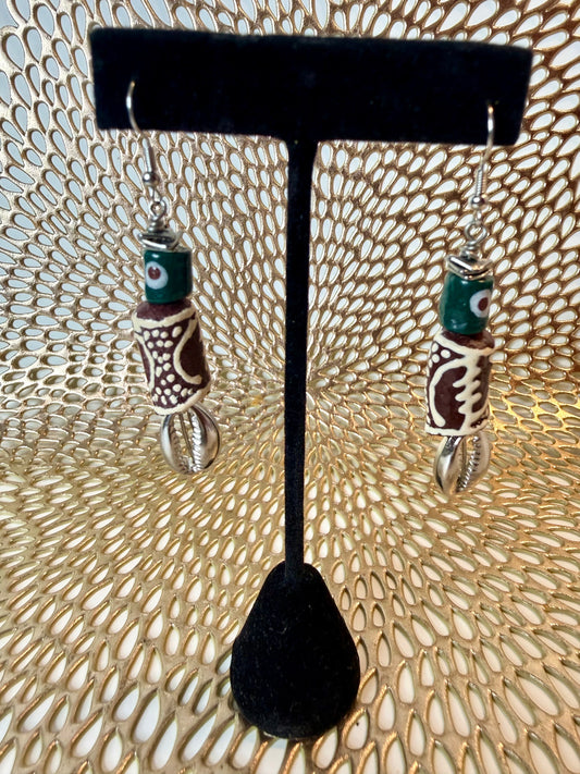 African-Inspired Beaded Cowrie Shell Earrings