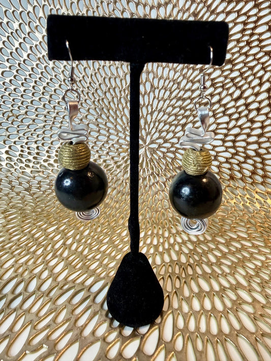 African Bronze Bead Statement Earrings